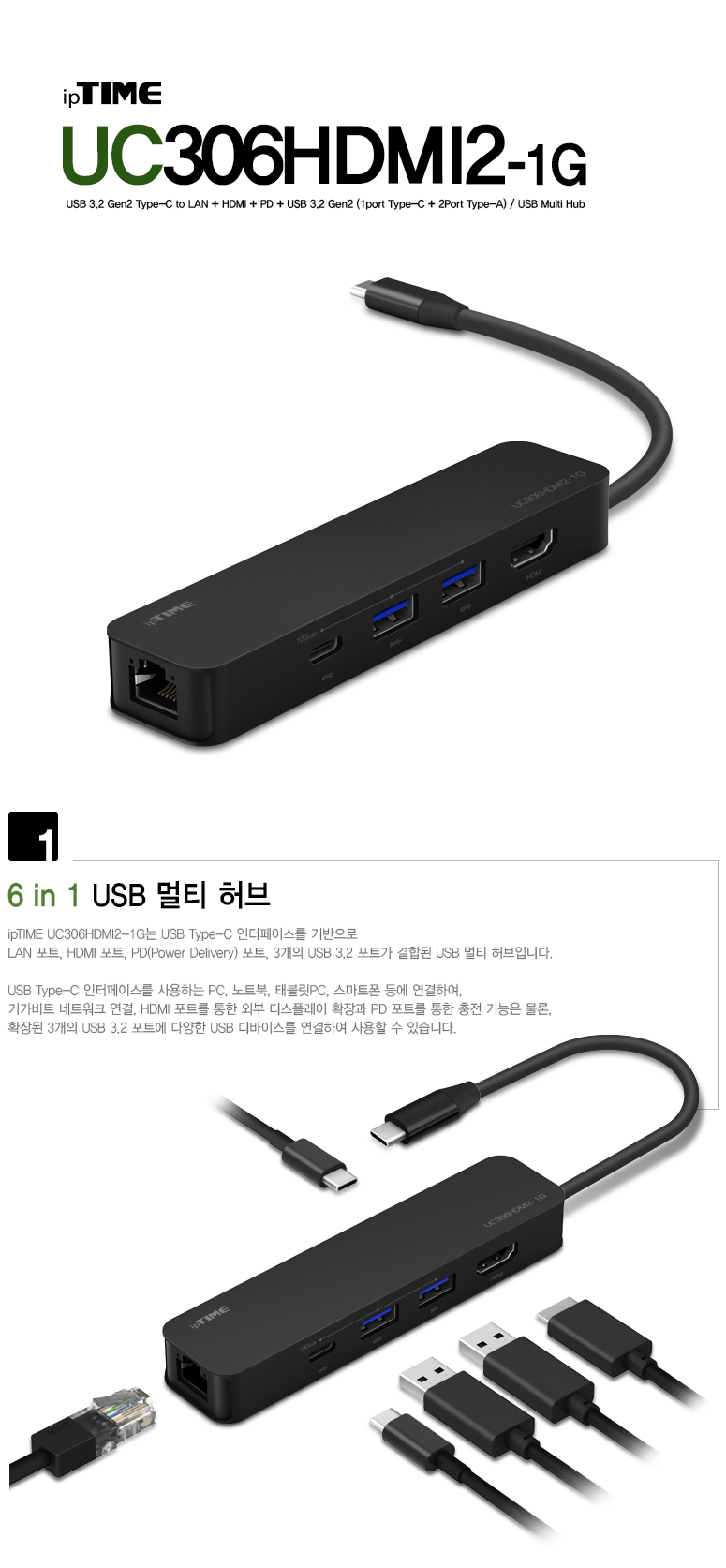 EFM ipTIME UC306HDMI2-1G (6포트/USB 3.2 Type C)