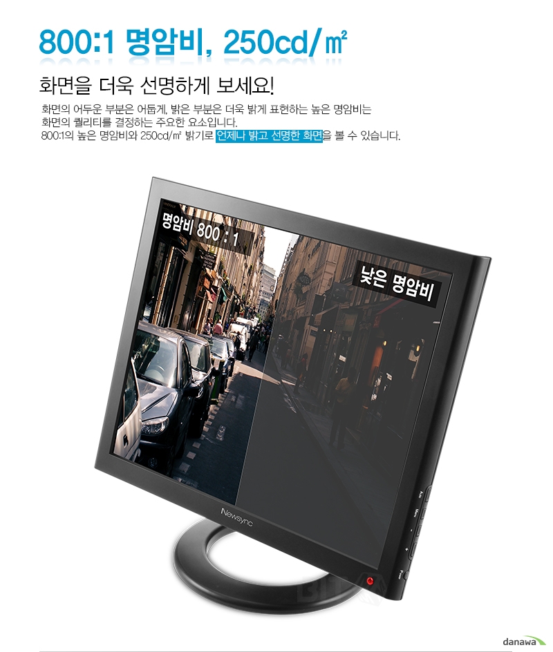 800:1 명암비, 250cd/㎡