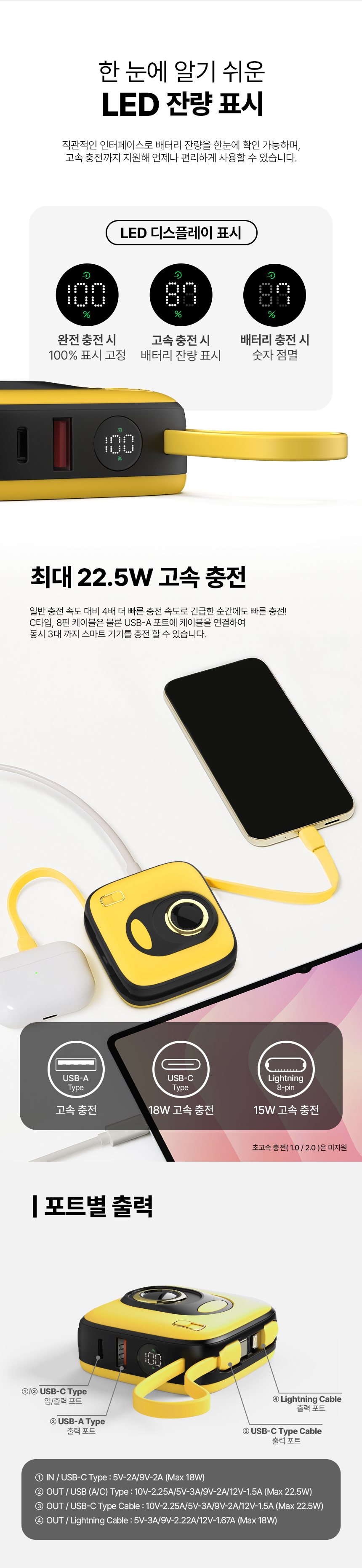 이지넷유비쿼터스 NEXTU 22.5W 2포트 일체형 보조배터리 1012QPB MINI 10000mAh