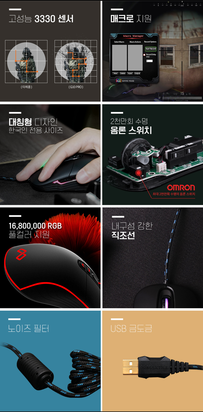 MAXTILL TRON G10PRO reborn 3330 RGB 게이밍 마우스 (무광 UV코팅)