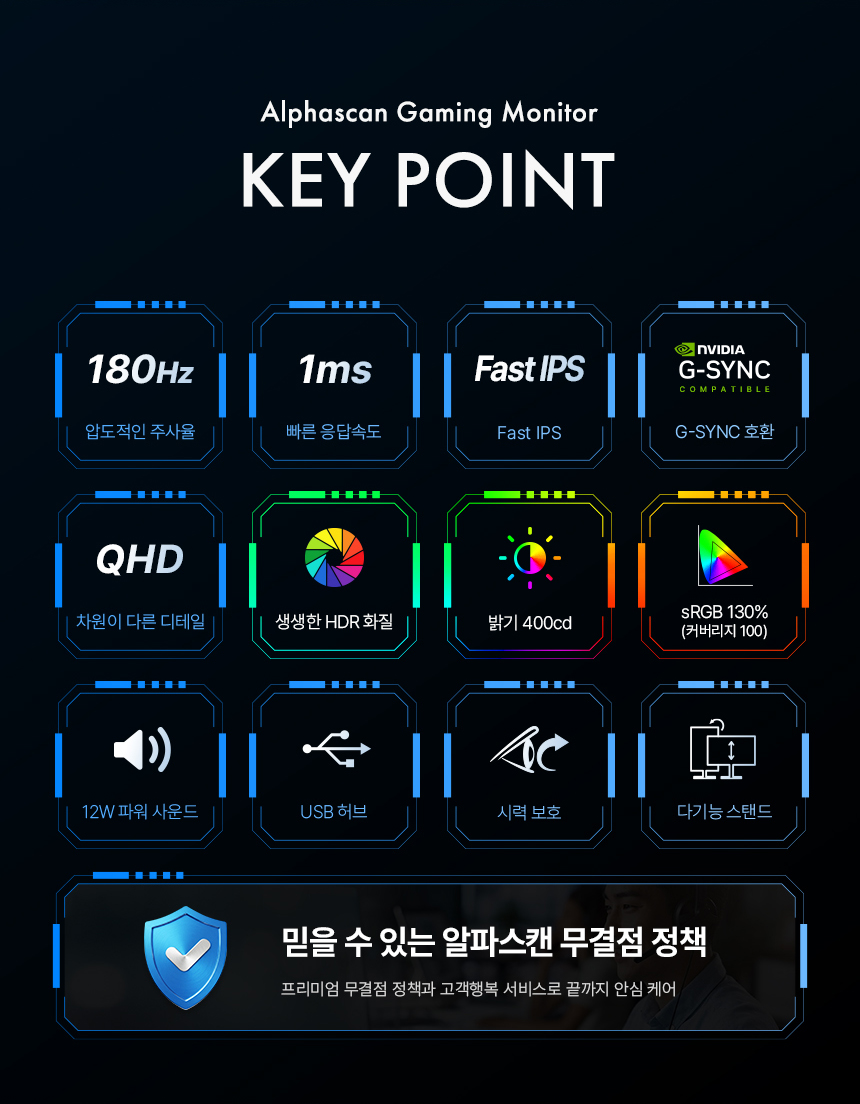알파스캔 콘퀘스트 32Q50G 게이밍 QHD 180 FAST IPS 지싱크 Ai HDR 멀티스탠드 스피커 무결점