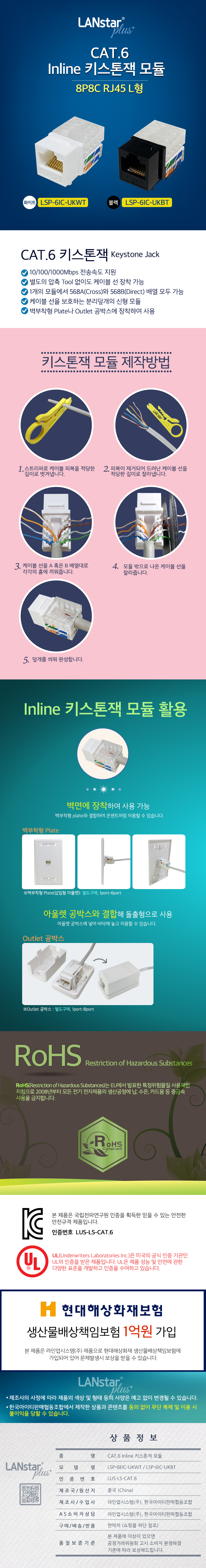 라인업시스템 LANSTARplus LSP-6IC-UKBK CAT.6 Inline 키스톤잭