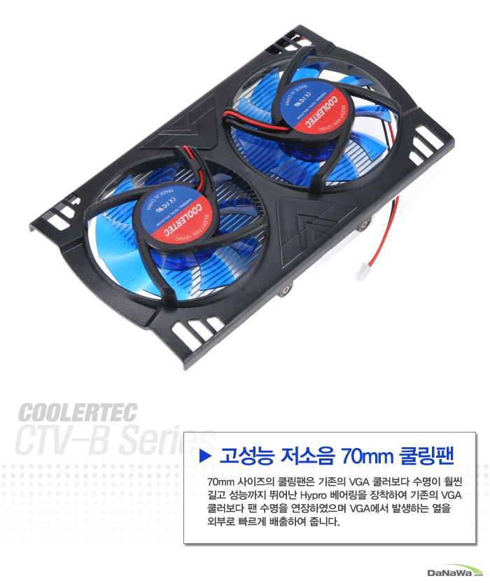 쿨러텍 CTV-B12 BULE Silent 정측면 이미지 및 쿨링팬 설명