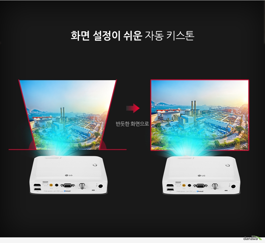 화면 설정이 쉬운 자동 키스톤반듯한 화면으로