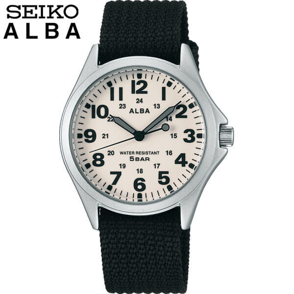 SEIKOセイコ？ALBAアルバAQPK401？？正規品メンズ腕時計ウォッチナイロンバンドクオ？ツアナログ？ブラックベ？ジュ