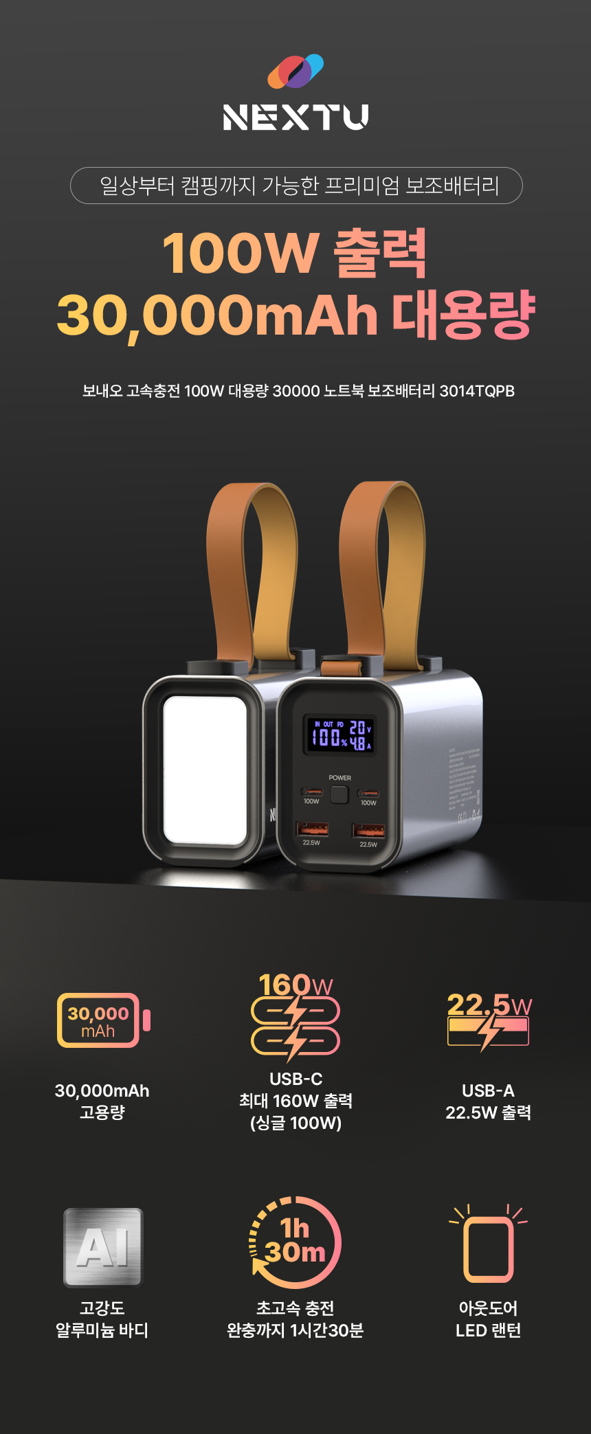 이지넷유비쿼터스 NEXTU PD 100W 보내오 보조배터리 3014TQPB 30000mAh
