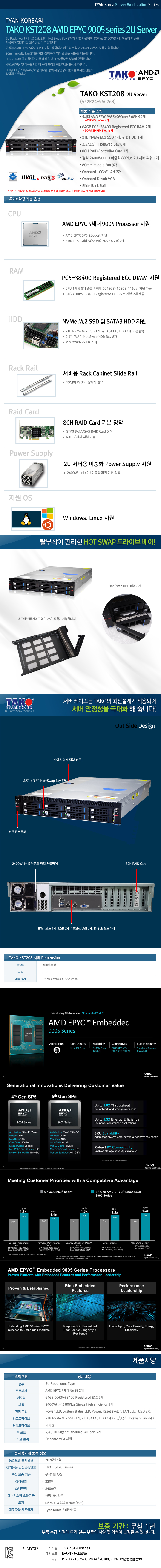 TYAN TAKO-KST208 (A52R24-96C26R) (128GB, M.2 2TB + HDD 4TB)