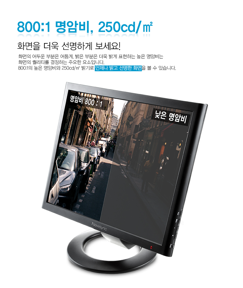 800:1 명암비, 250cd/㎡