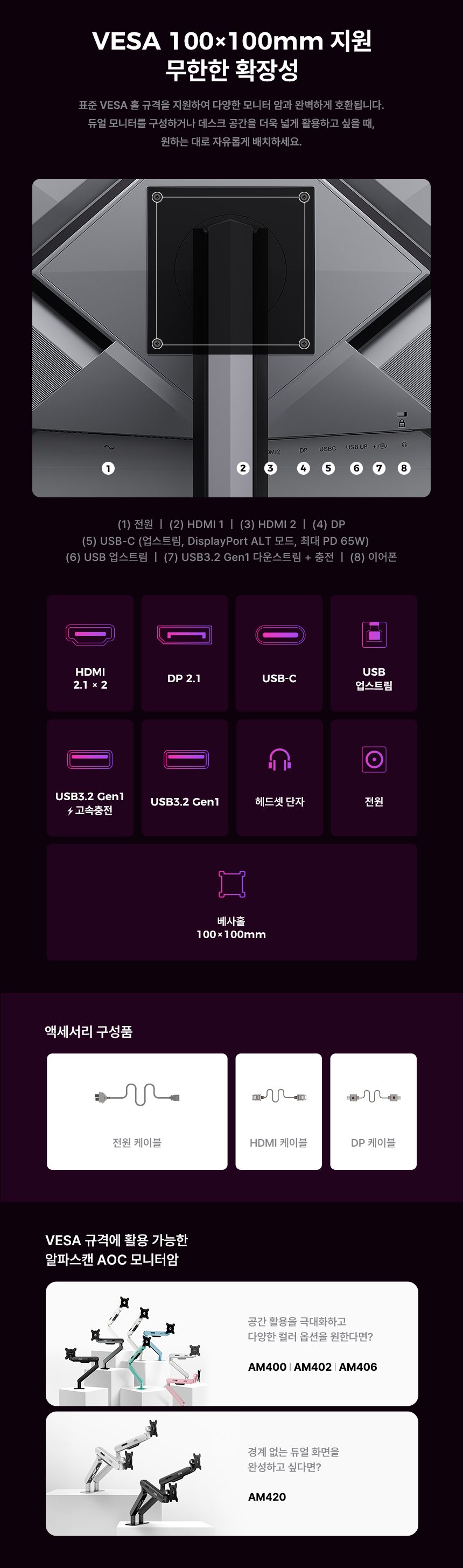 알파스캔 에이건 AGP327UZD 게이밍 4K UHD 듀얼모드 480 USB-C HDR 400 Ai 멀티스탠드 무결점