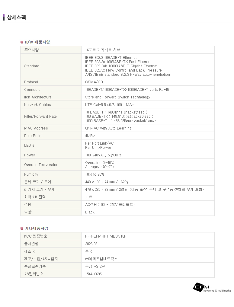 EFM ipTIME SG16000R 스위치허브