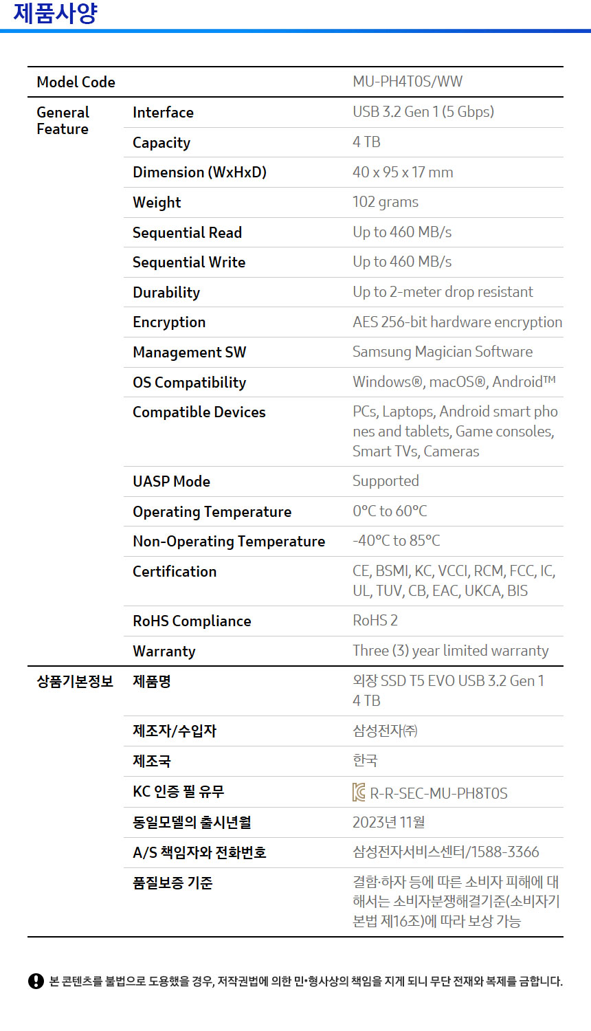 삼성전자 포터블 SSD T5 EVO (4TB)