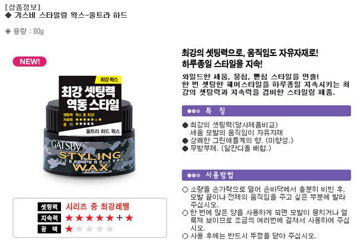 Gatsby Men's Styling Wax Ultra Hard 80g