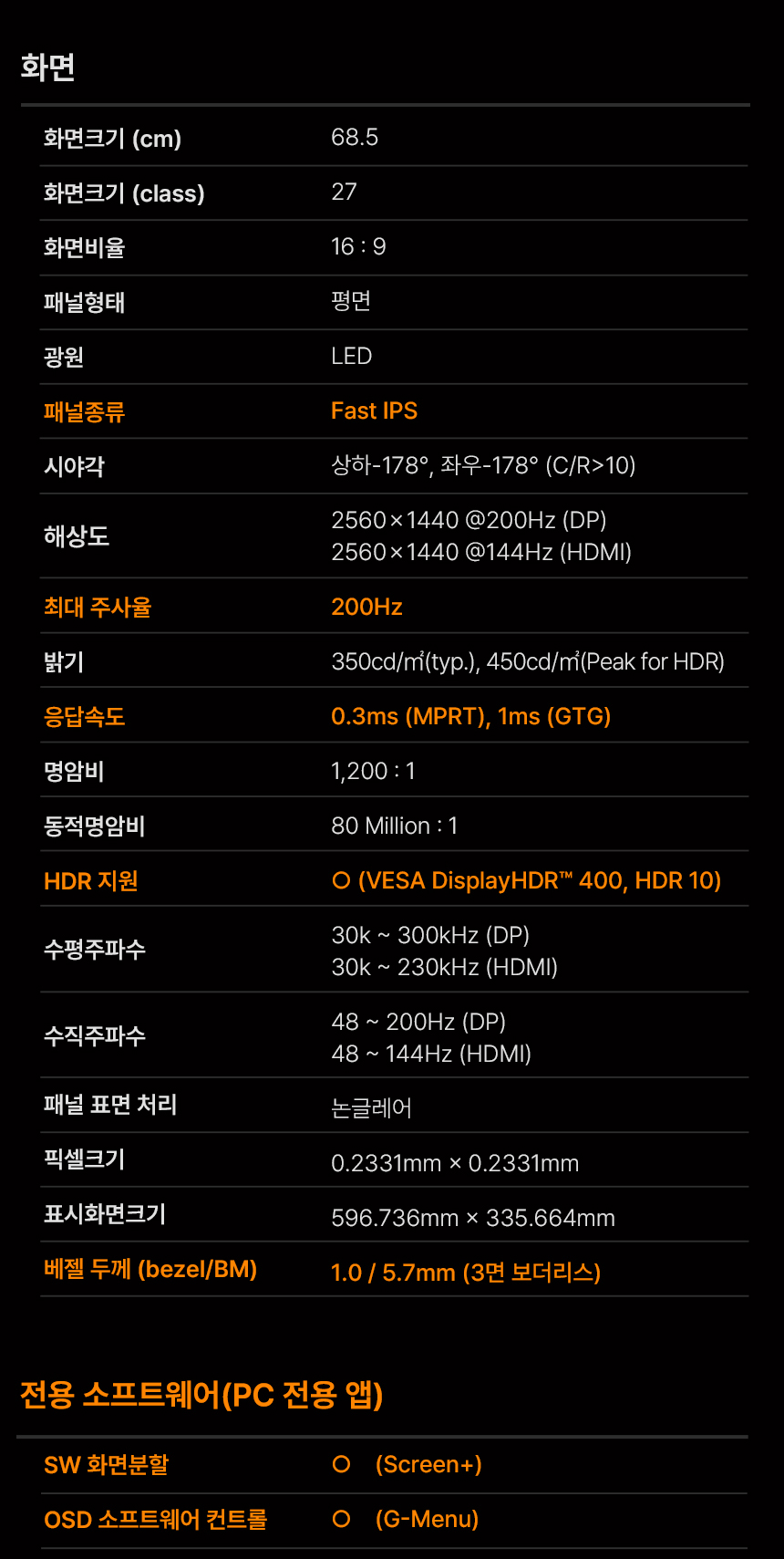 알파스캔 AOC Q27G4/WS 게이밍 200 FAST IPS QHD HDR 400 멀티스탠드 무결점