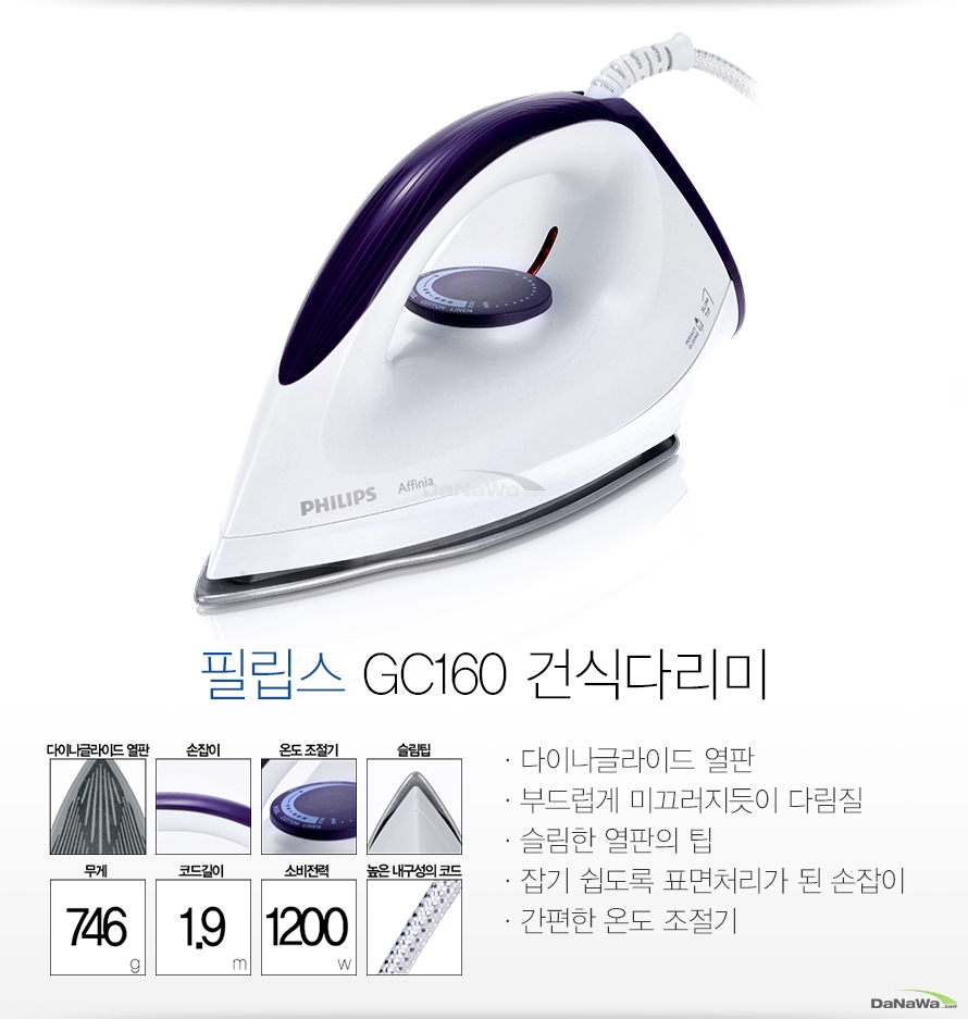 필립스 GC160 건식다리미 전체 요약 설명