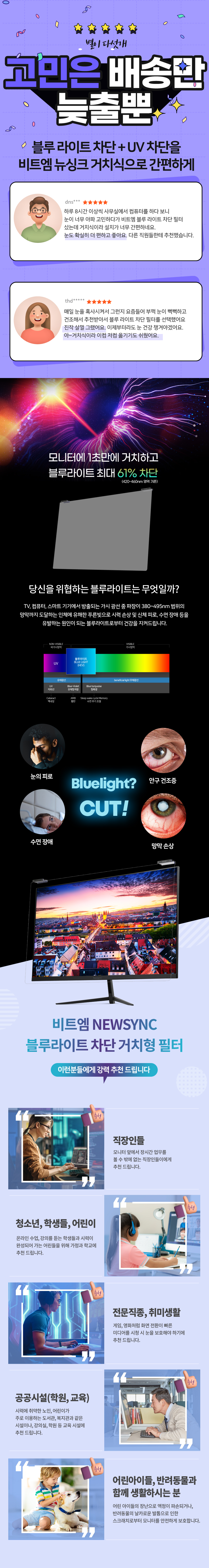 비트엠 Newsync 안티블루라이트 거치형필름 심청이 (32인치)
