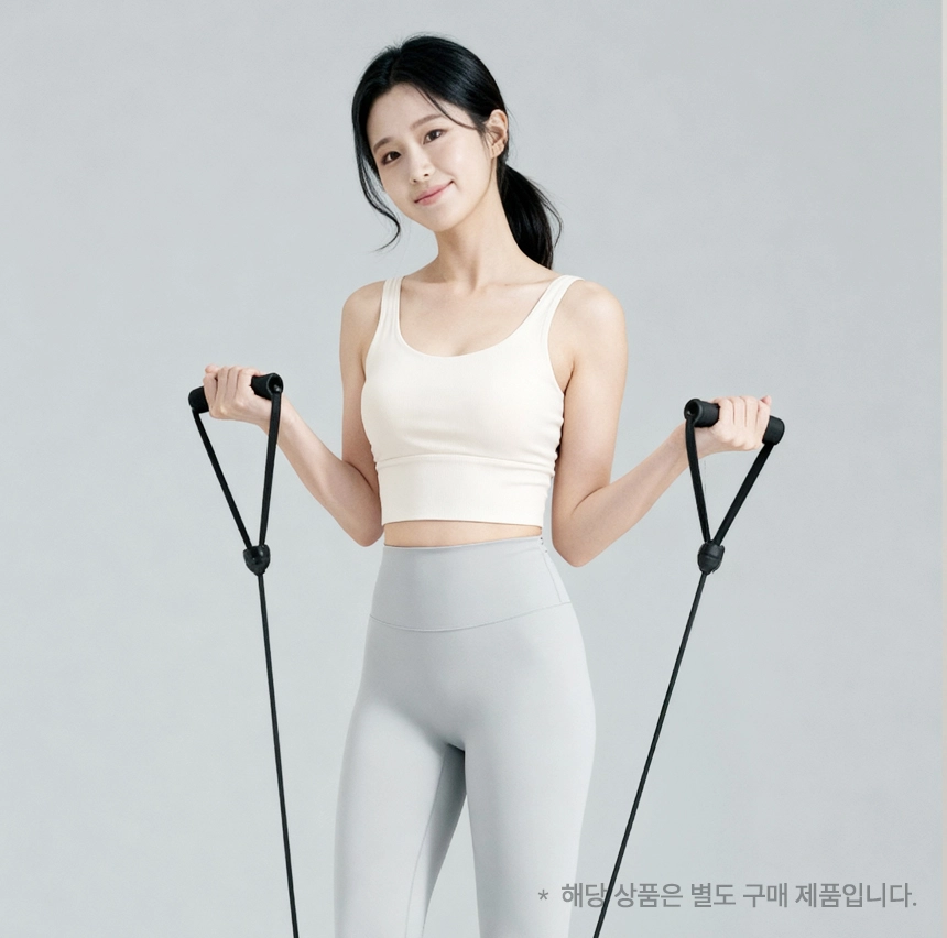 이고진 EGOJIN 이고진 튜빙밴드를 양손으로 잡고 운동하는 젊은 여성 모델 이미지로, 홈트레이닝에 활용하기 좋은 전신운동 저항밴드 사용 모습을 보여줍니다.