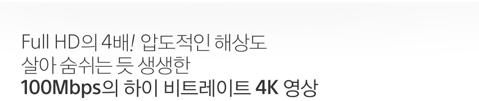 Full HD의 4배! 압도적인 해상도 살아 숨쉬는 듯 생생한 100Mbps의 하이 비트레이트 4K 영상