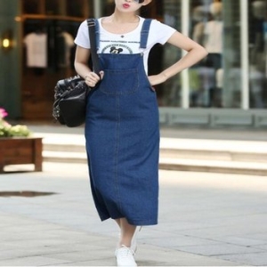 ONM 여성 멜빵스커트 데님 멜빵치마 진청 롱스커트 캐 40821114