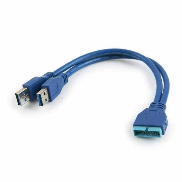 라이트컴 COMS USB 포트 3.0 Y형 케이블 20P to 2port USB 청색 (ITA001, 0.25m)
