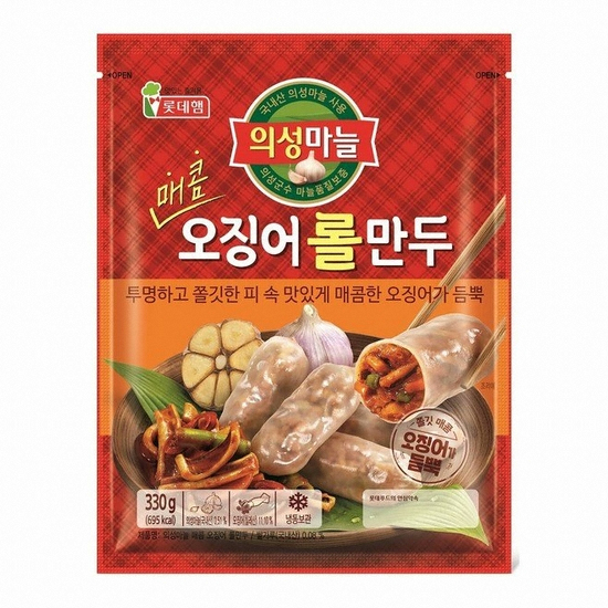 롯데웰푸드 의성마늘 매콤 오징어 롤만두 330g (2개)_이미지