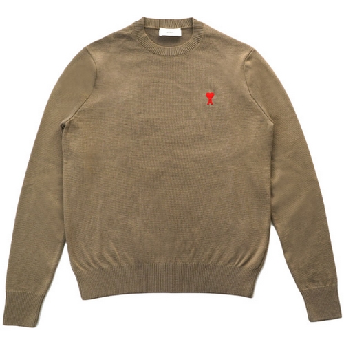 AMI 하트로고 자수 메리노 울 니트 HKS001 001 (281, 토프)_이미지