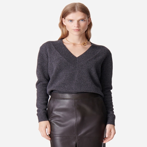 바네사브루노 VISW4F205G3 다크그레이 울혼방 브이넥 긴팔니트