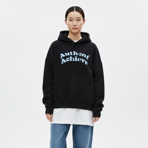 국산 여성 ACHIEVE 레터링 루즈핏 후드 티셔츠 ODA-WSH-20867-블랙