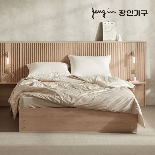 장인가구 로시 스탠다드 템바보드 호텔식 수납형 LED침대 Q+협탁2개 (본넬스프링)_이미지