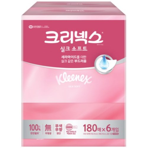  크리넥스 실크소프트 플러스 미용티슈 180매 (6입) [1팩(6입)]