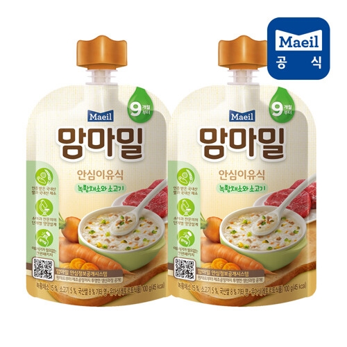 매일유업 맘마밀 안심이유식 녹황채소와 소고기 100g (5개)