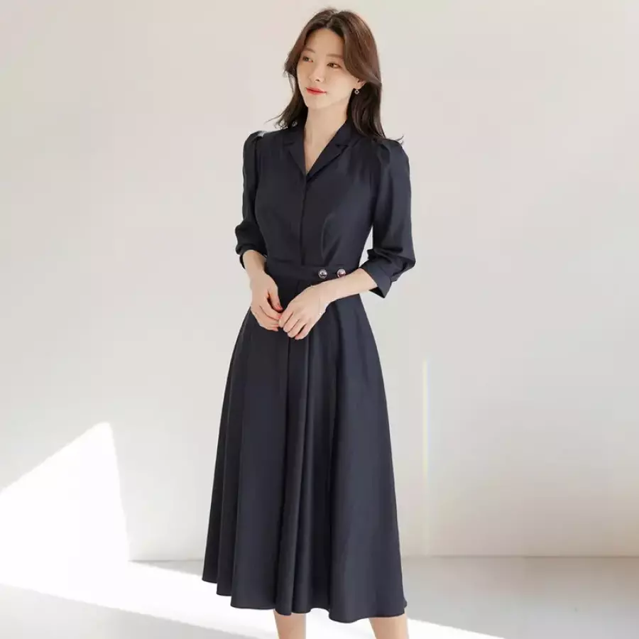 시크라인 XXL까지 미아온 투버튼 랩 디자인 원피스 하객룩 오피스룩 모임룩 격식룩 빅사이즈1343346