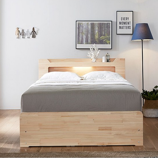 장인가구 스텔라 3서랍 편백나무 원목 수납 LED침대 Q (3D멀티플렉스7존독립)