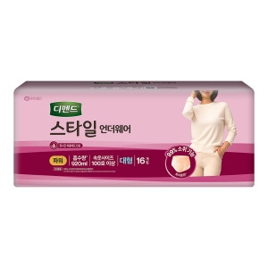 유한킴벌리 디펜드 스타일 언더웨어 파워 여성용 대형 16개 (4팩(64개))