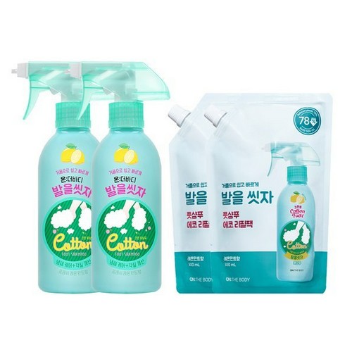 온더바디 발을씻자 풋샴푸 레몬 385ml 2개 + 리필 500ml 2개 (1개)_이미지