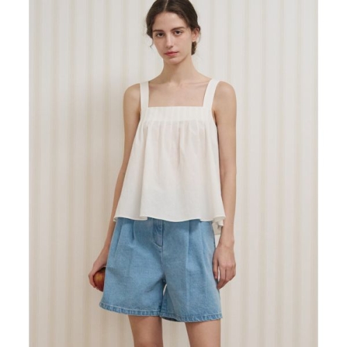 드로우핏 우먼 DRAWFIT WOMEN 모데라토 플리츠 코튼 슬리브리스 블라우스 BLACK DFWMSH5201