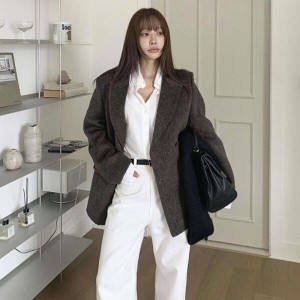 패플 다잇템다잇템 여자 폭신 수제 울혼방 카라넥 하프 자켓_235173