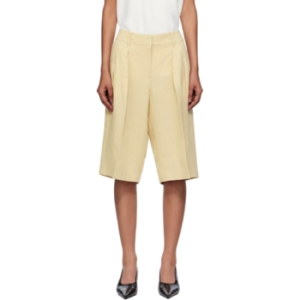 Frankie Shop 베이지 빌바오 플리츠 리넨 버뮤다 쇼츠 252115F088004