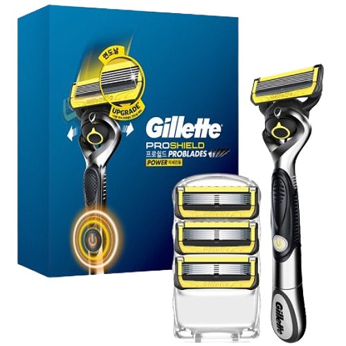 질레트 2024 프로쉴드 옐로우 파워 + 면도날 (면도기2개+날6개)_이미지