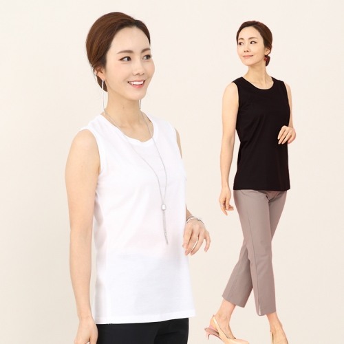 애비뉴투지 엄마옷 감촉 좋은 여름 실켓 면 민소매 티셔츠 A04014 50대 60대 중년여성의류
