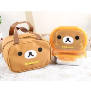 리락쿠마 가방2단스텐도시락 브라운