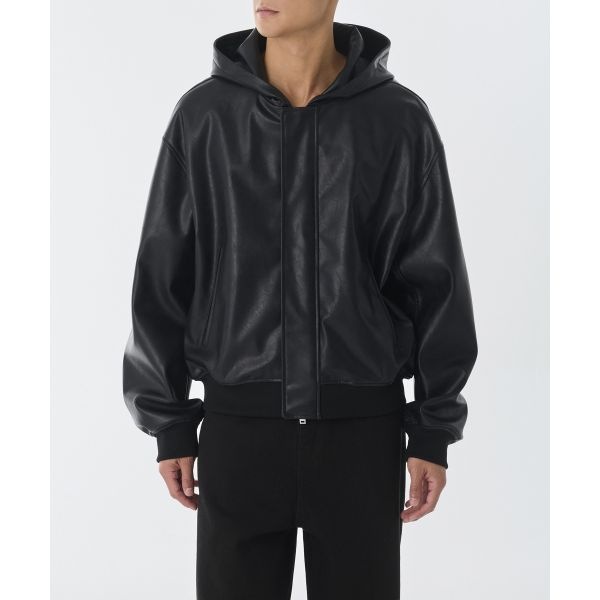 무신사 스탠다드 스탠다드 MUSINSA STANDARD 신세틱 레더 오버사이즈 후디드 재킷 블랙 MMDLJ5Z03-BK 115336