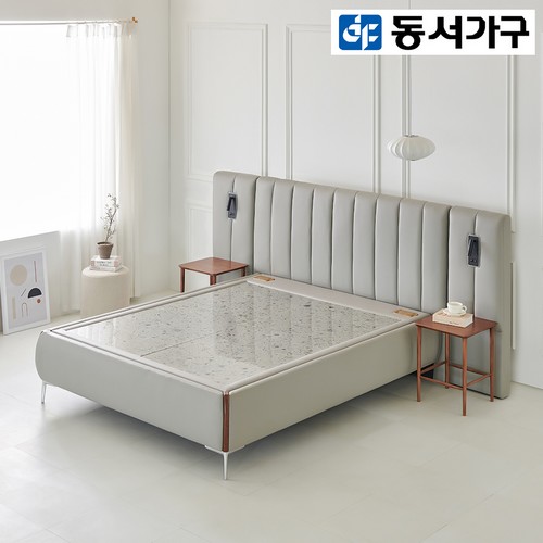  동서가구 모브 돌침대 Q+LED패널2개+원목협탁2개 [청맥반석]
