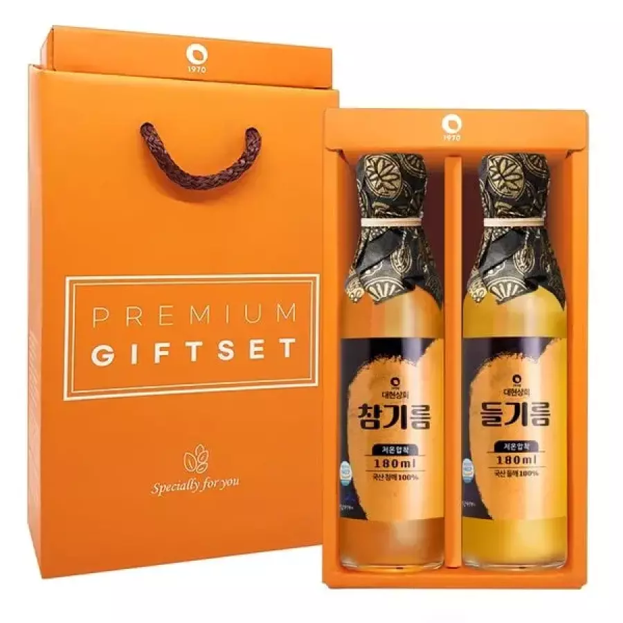 대현상회 저온압착 국산 참기름 들기름 180ml 2병 선물세트 (1개)