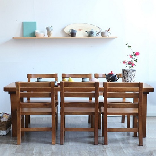 프라이드리빙 해찬솔원목이야기 소나무 통원목 식탁 1800 (등받이의자6개)