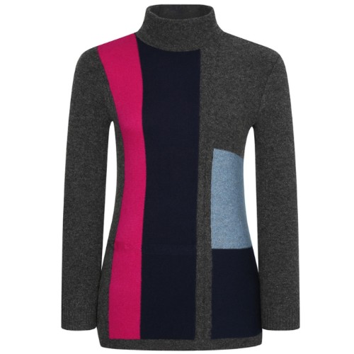 올포유 배색 하이넥 니트 AWSHH8252 (192, 차콜그레이)_이미지