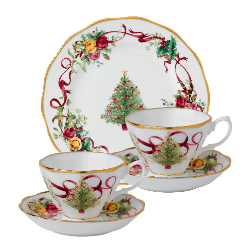 로얄알버트 황실장미 크리스마스 커피잔 접시 세트 3P