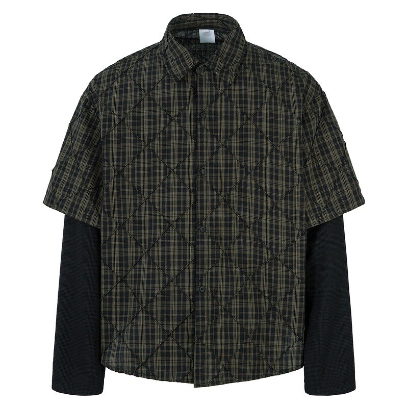 남녀공용 체크 슬리브 긴팔 셔츠 남방 T79-2251 그린 XL