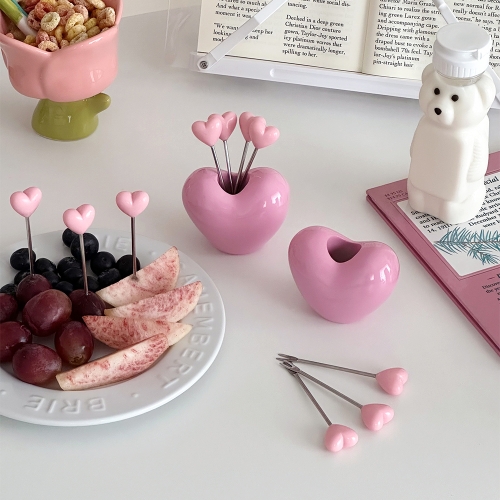 이이공브이샵 핑크 하트 디저트 과일포크 10P세트 과일픽 티포크