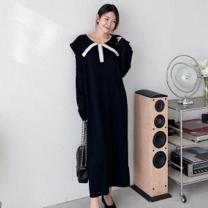 비스코스 CSO4E73가을 니트 빅카라 라인배색 빅사이즈원피스