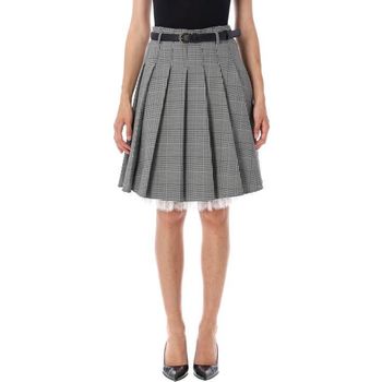 프린스 오브 웨일스 플리츠 미디 스커트 블랙 화이트 138593212_이미지